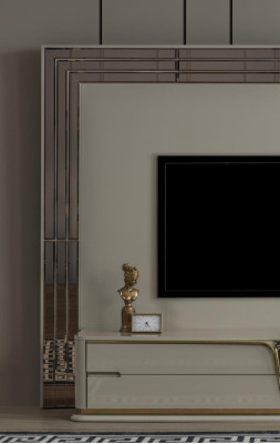 Soporte de TV RTV Lowboard Aparador Sala de estar Oro Beige Lujo Madera Nueva