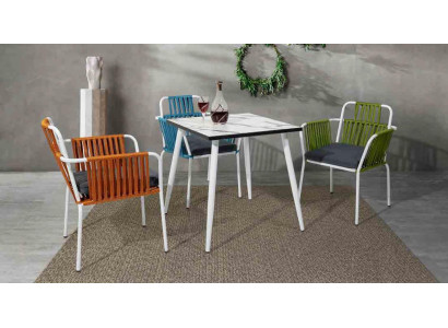 Muebles de comedor modernos, 4 sillas de terraza, muebles de acero inoxidable.