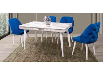 Muebles de comedor 4 sillas de lujo diseñadas azules.