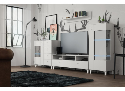 Conjunto de sala de estar: vitrina, cómoda, estante de pared, paredes de sala, muebles de sala, diseño de aparador de 4 piezas.