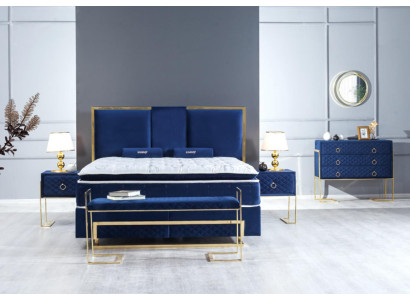 Cama azul metal muebles diseño elegante dormitorio muebles lujo moderno nuevo.