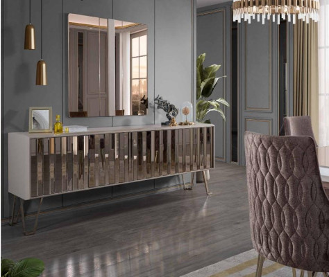 Conjunto de comedor de diseñador Braun, mesa de comedor con 4 sillas, 7 piezas, nuevo.