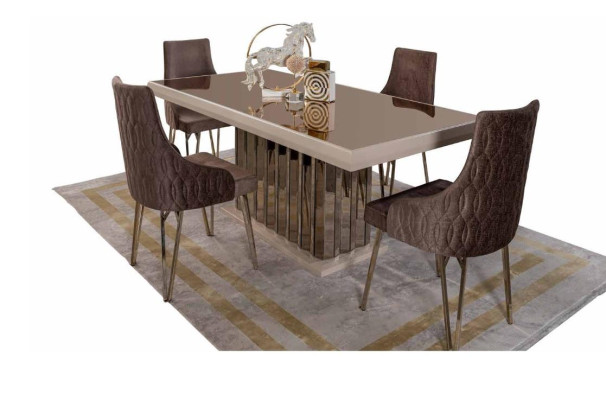 Conjunto de comedor de diseñador Braun, mesa de comedor con 4 sillas, 7 piezas, nuevo.