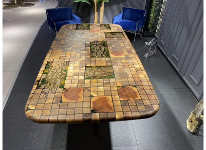 Mesa de comedor Resina epoxi Mesa de comedor Mosaico Mesa 90 cm Madera Marrón Nuevo