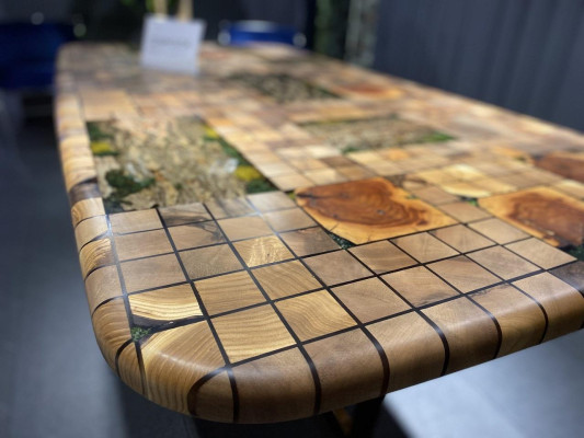 Mesa de comedor Resina epoxi Mesa de comedor Mosaico Mesa 90 cm Madera Marrón Nuevo