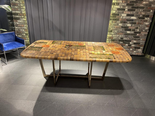 Mesa de comedor Resina epoxi Mesa de comedor Mosaico Mesa 90 cm Madera Marrón Nuevo
