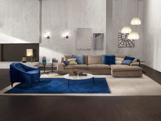 Sofá en forma de L de esquina de lujo italiano gris PRIANERA para sala de estar.