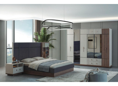 Muebles de dormitorio modernos Cama doble de lujo 2 mesitas de noche Armario