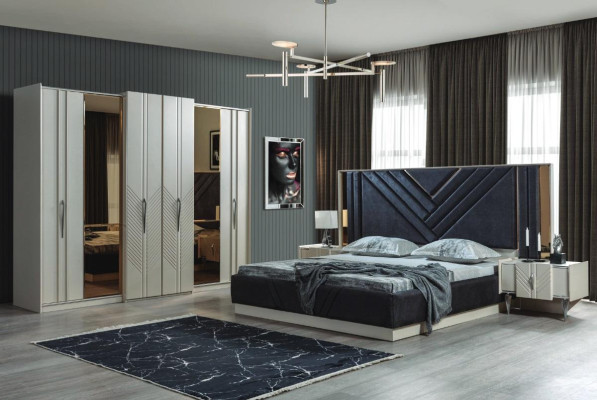 Dormitorio Camas Armario de diseñador Madera Mesitas de noche Conjunto