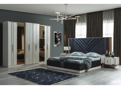 Dormitorio Camas Armario de diseñador Madera Mesitas de noche Conjunto