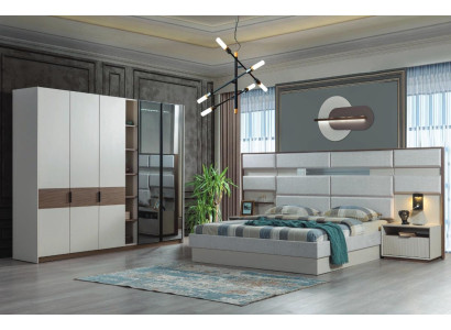 Juego de dormitorio blanco con cama doble, mesitas de noche, armario 4 piezas nuevo.