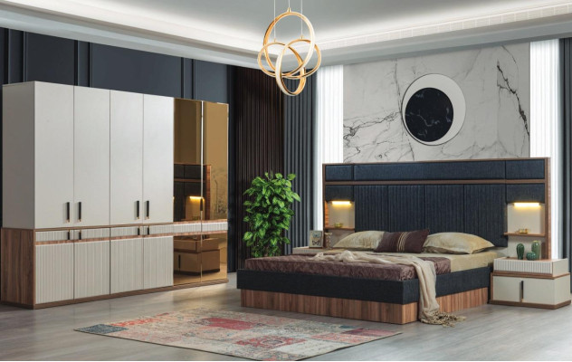 Muebles cama de lujo 2 mesitas de noche Armario conjunto de dormitorio