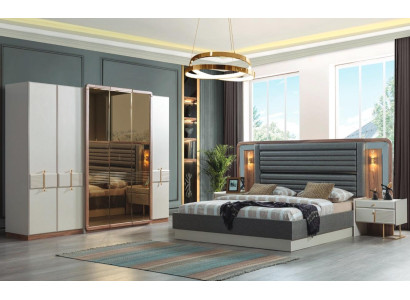 Conjunto de dormitorio de lujo completo Cama 2 mesitas de noche Muebles modernos de 4 piezas
