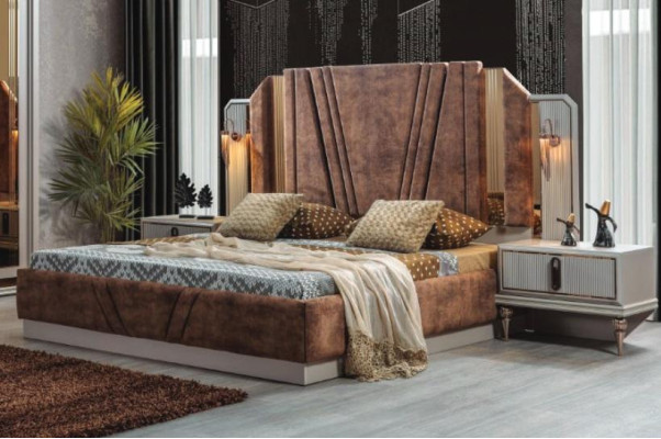 Camas de lujo beige 2x mesitas de noche Dormitorio Muebles de diseño Set de 2 piezas