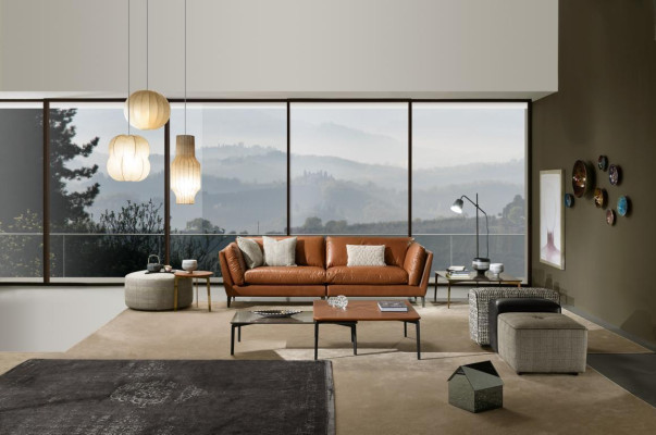 Sofá de 3 plazas marrón diseño de lujo muebles para sala de estar muebles de cuero estilo Prianera nuevo
