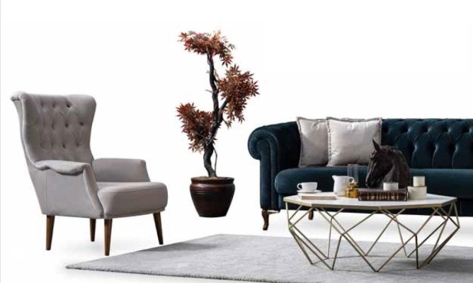 Sofá de lujo para la sala de estar verde oscuro. Sofá moderno de madera con marco de madera.
