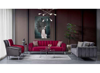 Sofá acolchado de lujo de 3 plazas en estilo moderno para sala de estar en rosa.