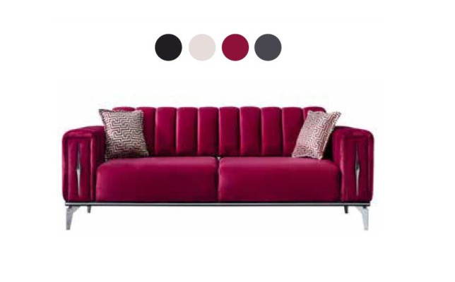 Sofá acolchado de lujo de 3 plazas en estilo moderno para sala de estar en rosa.
