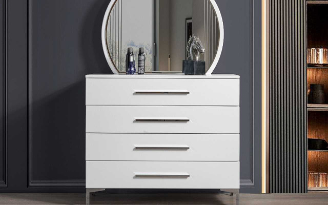 Elegante conjunto de dormitorio Cama doble gris Mesitas de noche de madera 5 piezas