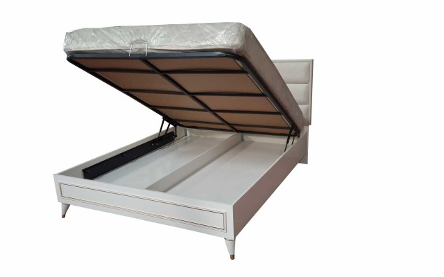 Gran conjunto de dormitorio con cama doble, tocador, taburete, espejo de 6 piezas.