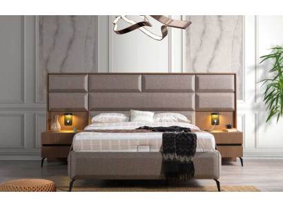 Dormitorio exclusivo gris conjunto de cama doble con 2 mesitas de noche de 3 piezas.