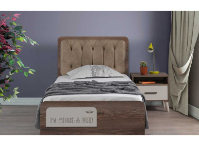 Habitación infantil marrón cama individual mesa de noche diseñador de madera conjunto de lujo de 2 piezas