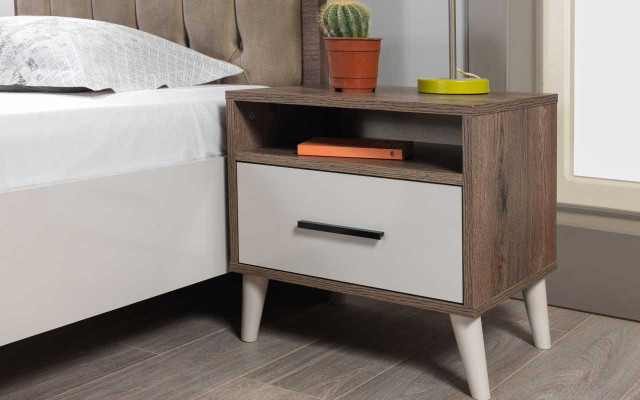 Habitación infantil marrón cama individual mesa de noche diseñador de madera conjunto de lujo de 2 piezas