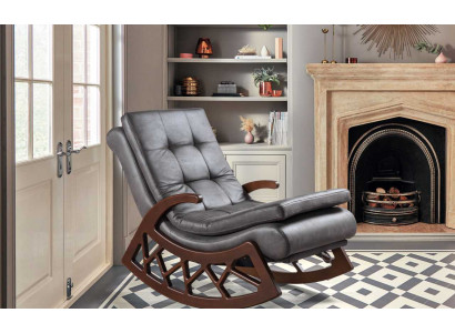 Silla mecedora gris exclusiva para sala de estar, muebles de relajación con estructura de madera, nueva.