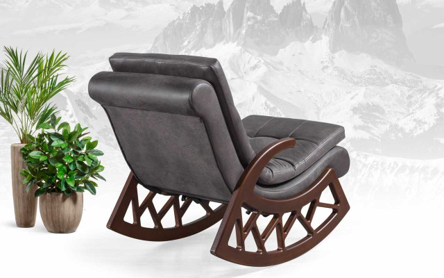 Silla mecedora gris exclusiva para sala de estar, muebles de relajación con estructura de madera, nueva.