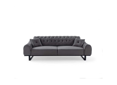 Sofá de diseñador de tres plazas Chesterfield gris elegante.