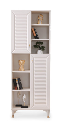 Juego de habitación juvenil de 4 piezas: cama, mesita de noche, armario, estantería, color beige liso.