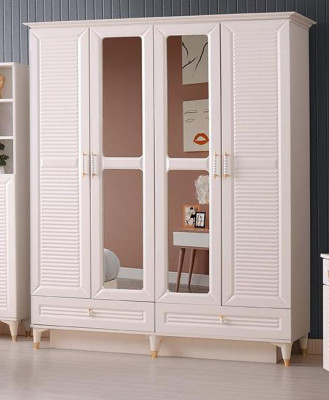 Armario beige liso. Armario juvenil con espejo. Diseño moderno.