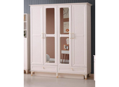 Armario beige liso. Armario juvenil con espejo. Diseño moderno.
