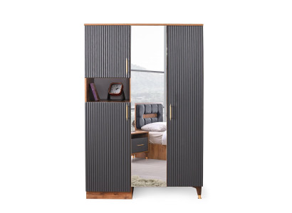 Armario con espejo gris unicolor de madera y cristal para habitación juvenil de diseño moderno.