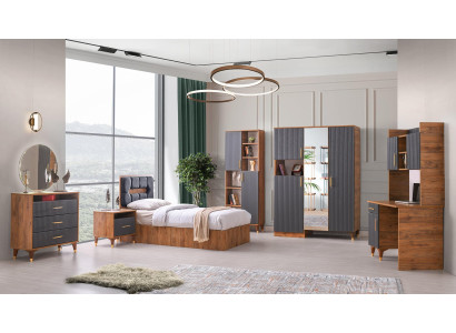 Conjunto de habitación juvenil de 6 piezas Diseño moderno Decorativo Color marrón gris Bicolor Estilo