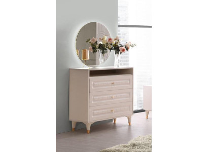 Cómoda con espejo repisa beige unicolor dormitorio juvenil estilo moderno.