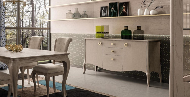 Conjunto clásico de comedor, mesa, silla, cómoda, conjunto de comedor, sillas 6 piezas.