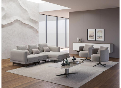 Lujo completo Sofá de esquina en forma de L de 4 piezas, diseñador de 2 sillones de madera y mesa de centro nueva.