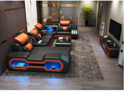 Sofá en forma de U + mesa de café + diseño de cómoda