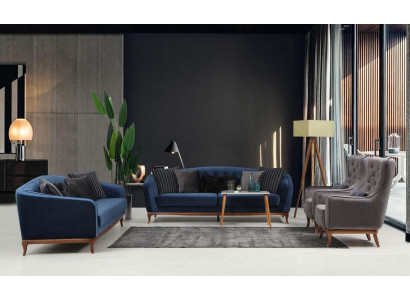 Conjunto Chesterfield de sofás de lujo, conjunto de sofás de 4+3+1 plazas, grupo de tela.