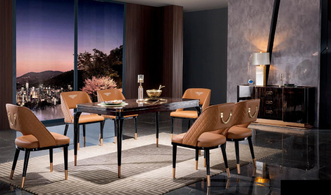 Juego de sillas para comedor con cojines de asiento, sillas de cuero y madera modernas.