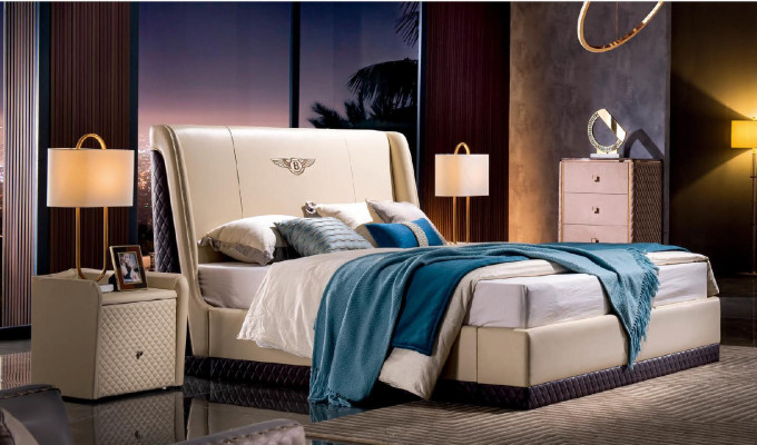 Cama de cuero Cama Doble Matrimonial Estructura Moderna Lujo Dormitorio Hotel