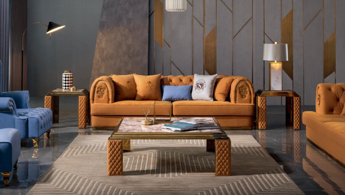 Sofá de diseño de tres plazas tapizado, sofá moderno de asientos, muebles de sala.