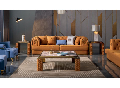 Sofá de diseño de tres plazas tapizado, sofá moderno de asientos, muebles de sala.