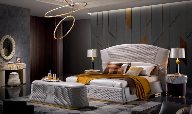 Cama camas cama doble dormitorio cuero tapizado textil camas dobles