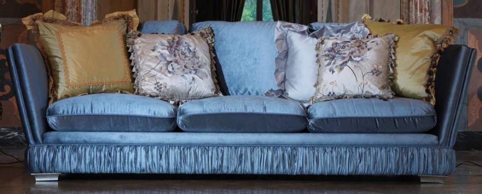 Habitación triple clásica Sofá color azul Sala de estar Sofá textil Clásico
