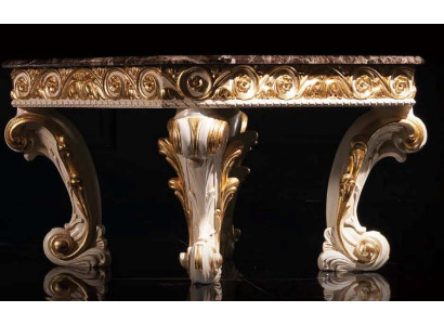Mesa de centro con mármol, mesa redonda, mesa auxiliar antigua barroca rococó italiana.