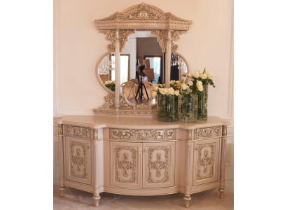 Cómoda Aparador Conjunto de cómoda espejo madera real Muebles italianos estilo antiguo