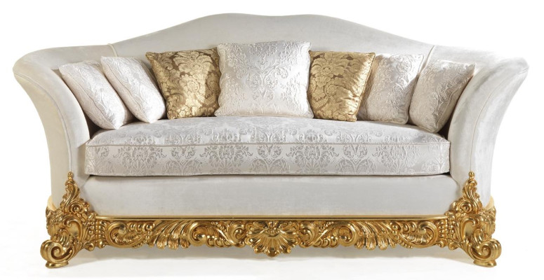 Sofá blanco clásico de tres plazas para salón, sofás de tela de tres plazas.