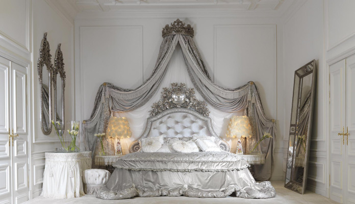 Cama Chesterfield plateada de lujo para dormitorio, camas italianas de diseño nuevo.